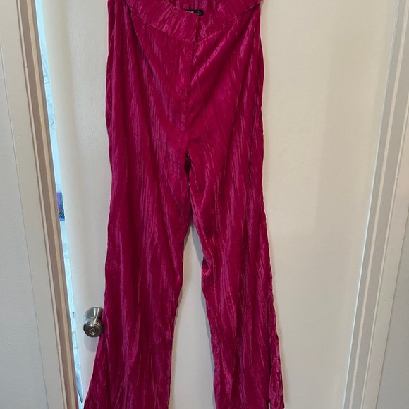 Nasty Gal Crushed Velvet Wide Leg Pants Hot Pink Size 8 - Picture 4 of 5